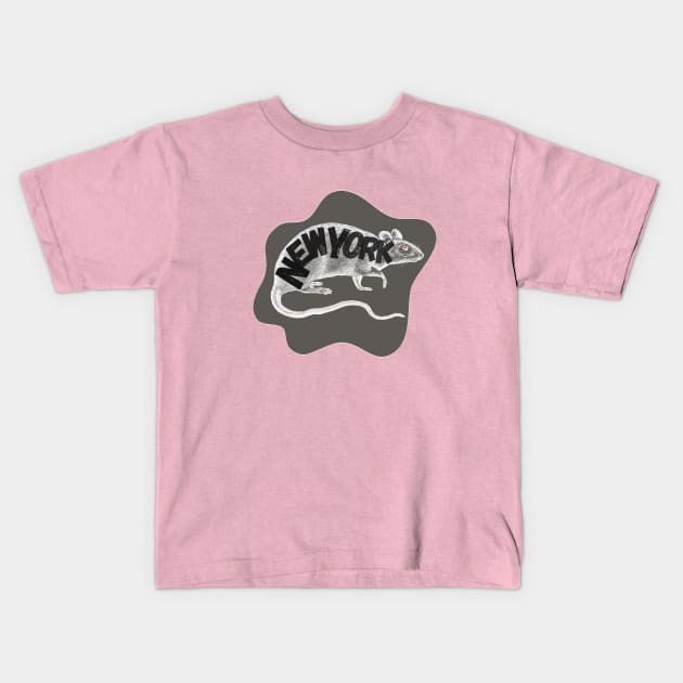 New York Distressed Rat By Abby Anime(c) Kids T-Shirt by Abby Anime